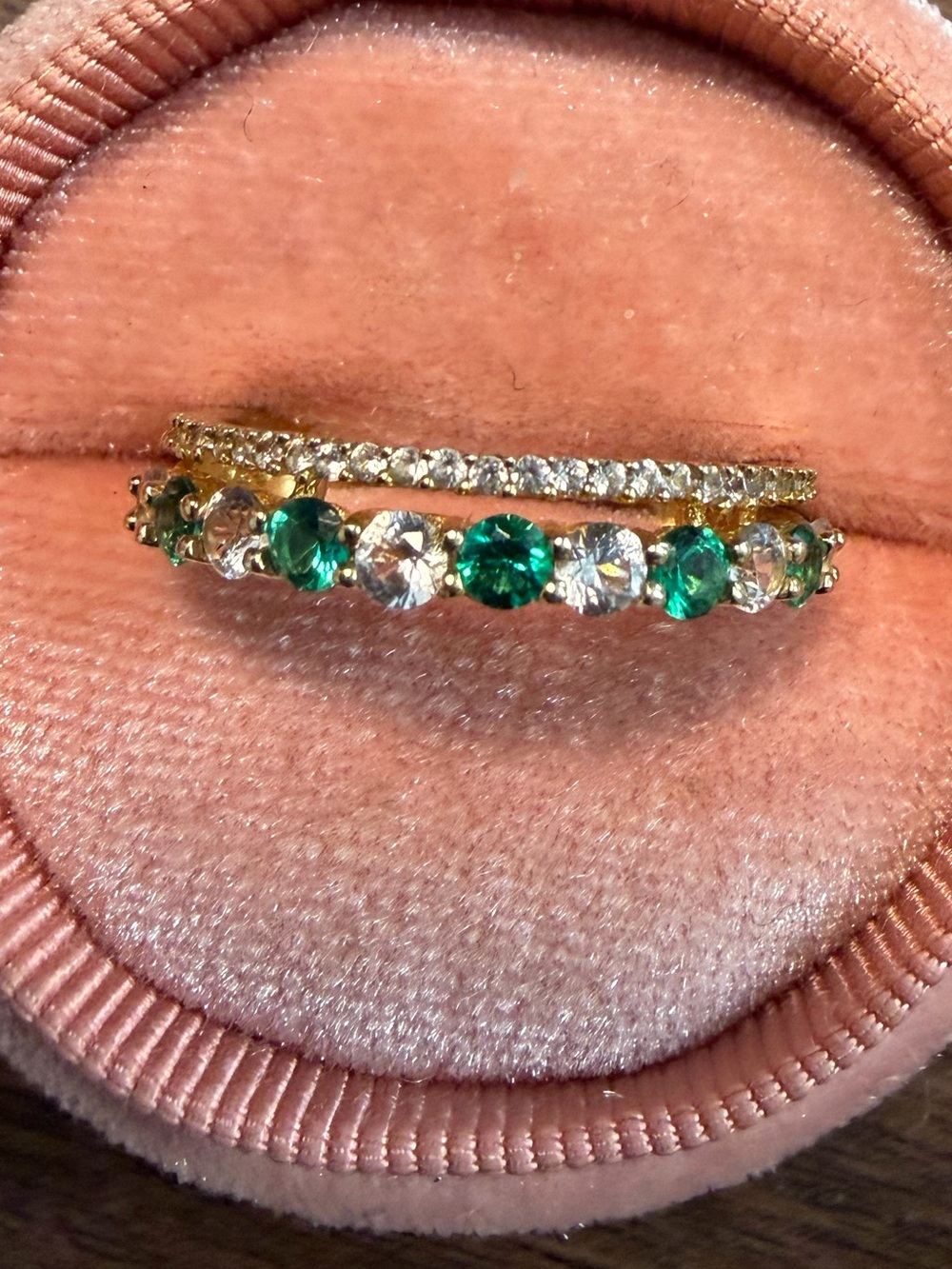 Lab emerald and lab sapphire ring